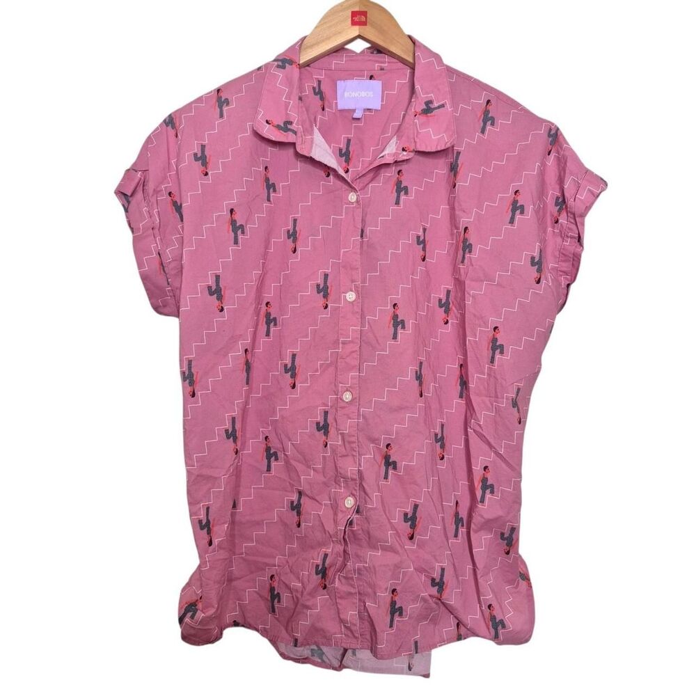 Bonobos Women's Riviera Button-up Shirt Pink Staircase Plus Size XXL